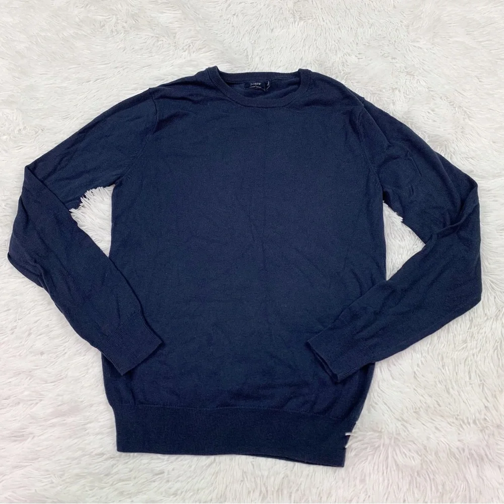 J‎ crew long sleeve crew neck Harbor Cotton pullover sweater in navy blue
